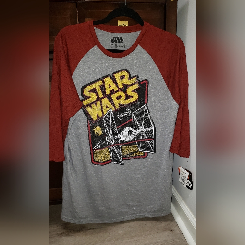Star Wars Unisex Red/Grey Spacedyed 3/4 Sleeve Baseball Tee Size L NWT